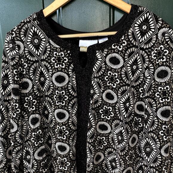 Alfred Dunner Sz L Metallic Gold Black & White Tile Print Sweater Event Dressy - Picture 1 of 6